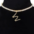 Sparkling gold letter W pendant choker with zircons on a black velvet necklace display - Letter W [Gold]