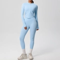 Ensemble de yoga bleu clair pour femme avec legging taille haute et veste à fermeture - Bleu Ciel