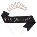 Rose gold 40th birthday crown and black 40 & Fabulous glitter sash party set - One Size / 40th (Glitter) / Black/Rose Gold