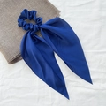 Elastico per capelli in raso blu scuro con fiocco lungo per acconciatura - Blu Reale