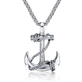 Polished silver anchor pendant necklace for men featuring a nautical rope design detail - [1134] Original Silver Necklace / Silver