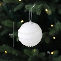 Pallina di Natale bianca da 8cm con texture glitterata e perline sull'albero - Palla Filettata Bianca