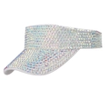 Close-up of sparkling AB rhinestones on a white sun visor hat for outdoor summer activities - White Base White Rhinestone