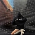 Sudadera con capucha negra oversize con estampado Chronic blanco en la espalda - S / Negro