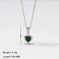 Elegant heart-shaped emerald green zircon pendant necklace with silver chain 45cm length - Necklace-Silver Green Zircon
