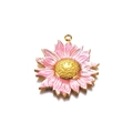 Pink enamel sunflower pendant with golden core on a clean white background - Pink