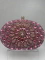 Pink sunflower oval evening clutch bag with sparkling crystals and rhinestones - Pink