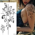 Sketch style black and white flower tattoo sticker BK-008 shown on model arm - Pattern BK-008