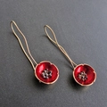 Vintage long red poppy flower earrings with elegant gold hooks for women's fashion - Bright Red (Poppy Flower Branch)