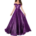 Robe de soirée élégante à épaules dénudées coupe en A violet foncé à sequins brillants - US size 2 / Haut Et Bas / Violet