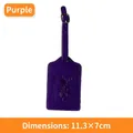 Purple faux leather luggage tag with world map embossing and silver metal buckle - Luggage Tag / Purple