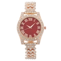 Fashion women's rose gold watch with full diamond bezel and deep red Roman numeral dial - Red Dial Rose Gold Case