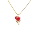Golden box chain necklace with red melting heart pendant and sparkling zircon stone - Red Melting Heart