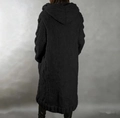 Women's black long hooded chunky knit cardigan with cable knit sleeves in a cozy fit - 3XL / Black