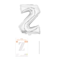 Silberner Z-Folienballon mit Papierkartenverpackung und Trinkhalm für Partydeko - Buchstabe Z / Silber