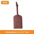 Pink PU leather luggage tag featuring a gold airplane logo and adjustable strap - Luggage Tag / Pink