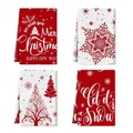 Set of four Christmas microfiber kitchen towels with festive red and white holiday prints - Style 9 (4PCS)