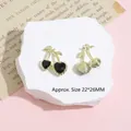 Y2K gold cherry pendant with black heart gems and honeycomb texture back, 22x26mm size - Black Cherry / Gold