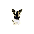 Halloween enamel pin featuring a black winged cat on a skull with gold metallic trim - Skeleton Winged Cat (CZ2127-4)
