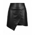 Minigonna sexy in pelle PU nera asimmetrica a vita alta con un moderno taglio a portafoglio - S / Nero