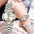 Elegant two-tone stainless steel quartz watch with silver dial and date day display - Roman Two-tone White Dial Women's