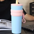 Blue and pink gradient stainless steel insulated tumbler with silicone sleeve and strap - Blue No Pendant