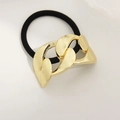 Minimalist elastic hair tie with large golden chain link metal charm for women - Curved Glossy Chain Gold