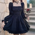 Vestido de princesa Gothic Lolita negro con mangas abullonadas, encaje y gargantilla - S / Negro