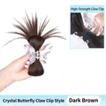 Crystal butterfly claw clip with dark brown hair extension for stylish messy bun - Crystal Butterfly Claw Clip / Dark Brown
