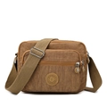 Borsa a tracolla marrone in tessuto oxford da donna con tracolla larga e tasche multiple - Marrone