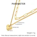 Macro shot showing double-layered stainless steel gold heart necklace and product dimensions - Double Layer Paperclip Chain-45cm/11g / Gold (KN291948-Z)