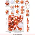 Set di 16 palline di Natale in plastica color bronzo con varie forme e decorazioni - Bronzo