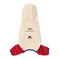 Waterproof cream dog raincoat with red cuffs, hood and reflective safety stripe - M / Milky White