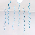 Vibrant blue metallic PVC spiral swirl hanging decorations for party and ceiling decor - Single Swirl 6 Pcs / Light Blue
