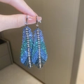 Blue-green gradient bead feather earrings with sparkling rhinestone accent trim - 11# Blue Gradient Feather Shape Style (HE27696)