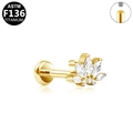 Golden G23 titanium labret stud with white marquise zircon crown and internal thread - Gold Lotus Crown Style (G23LAI141-G)