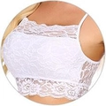 White floral lace cropped camisole top with scalloped edges and thin shoulder straps - S / White