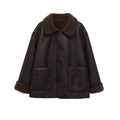 Vintage braune Kunstlederjacke mit Fleecefutter und Revers für Kinder oder Erwachsene - XS / Kaffeebraun