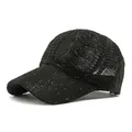 Women's black breathable knit baseball hat with silver sequins for sun protection - Black