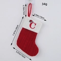 Red knitted Christmas stocking with embroidered letter C and dimensions, 20x15cm size. - Letter C Style