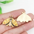 Detailed macro view showing the enamel butterfly charm front and golden metal back - Yellow Ginkgo Leaf Butterfly 21x28mm