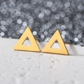 Close-up of geometric 18K gold-plated stainless steel hollow triangle stud earrings - Hollow Triangle / Gold