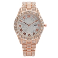 Orologio da donna in oro rosa con quadrante in strass, numeri romani e cinturino a maglie - Oro rosa