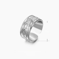 Anillo ancho de acero inoxidable plateado con nudo celta y apertura ajustable - Estilo De Textura Tejida Trenzada De Acero / Color Acero