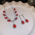 15-Rhinestone Twill Leaf Tassel Earrings Necklace Set