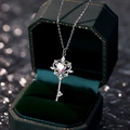 S925 sterling silver key necklace featuring an iridescent heart crystal and white zircon - 925 Silver / White Gold / Rainbow Zirconia