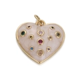 Feiner Gold-Herzanhänger mit rosa Perlmutt-Inlay und bunten Zirkon-Steinen - CX155-12 Rosa Herz