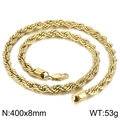 Golden 8mm braided rope chain necklace in 400mm length with lobster clasp and high polish - Gold 400x8mm
