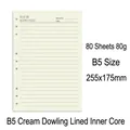 B5 Ruled Dowling paper refill for binder with 80 sheets and 80g weight in 255x175mm - B5 9-Hole Ruled Refill (80 Sheets)