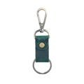 Porte-clés rétro en cuir véritable vert foncé avec crochet métallique bronze et bouton - Vert Foncé Crazy Horse